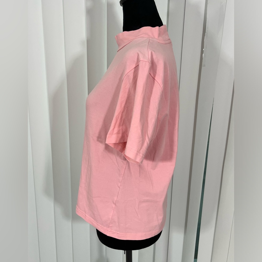 LAZY OAF Wilted Flower Mock Neck Fitted Babydoll T-Shirt Tee Top Pink Size US 14 - Picture 5 of 8